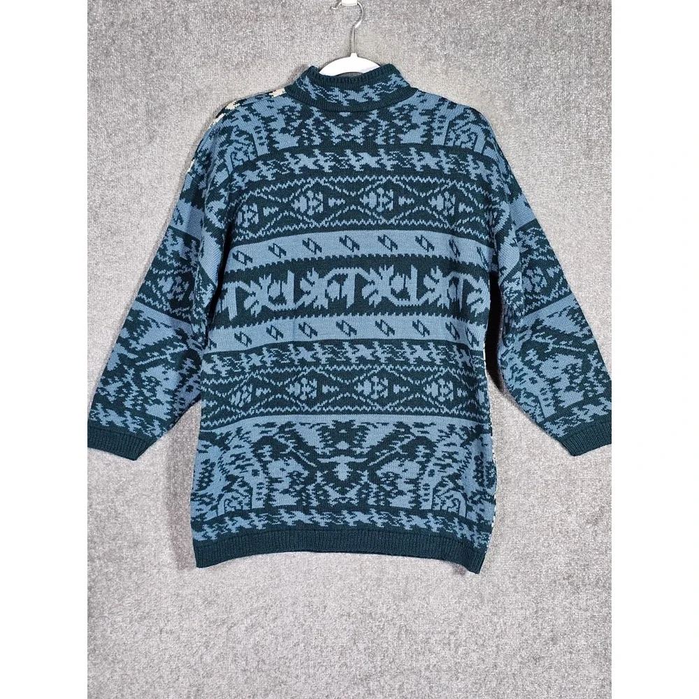 Vintage Sweater Exchange Fair Isle Sweater Mens Size Medium Blue Green USA Made - Picture 2 of 6